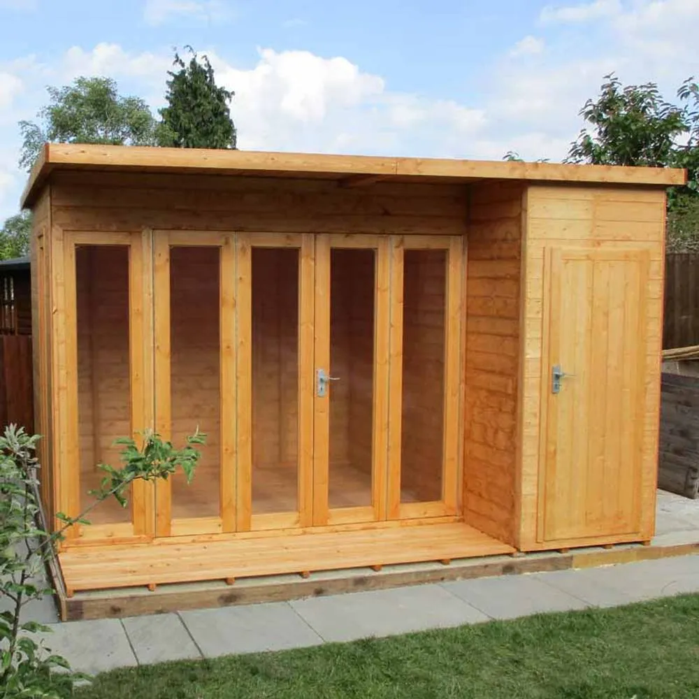 Shires Aster 12x8 ft Bi-Fold Doors & Single Door - 2 Windows Summerhouse in Brown 5