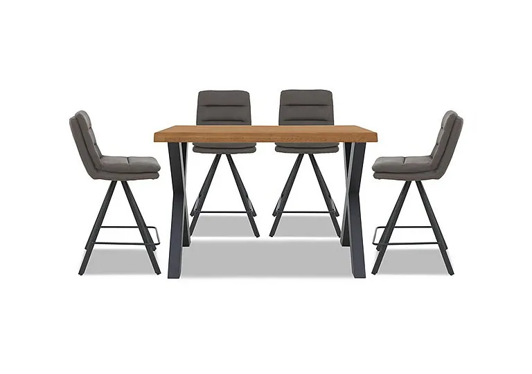 Hades 140cm Straight Edge Table with X Shaped Legs and 4 Njord Anthracite Fabric Swivel Bar Stools