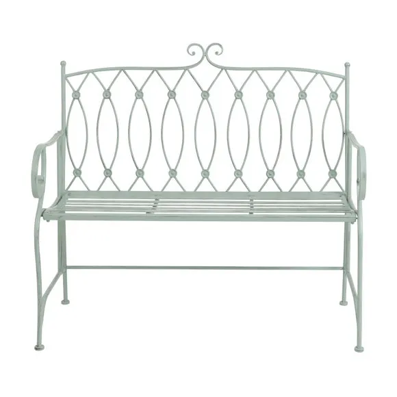 Wrought Iron 2 Seater Sage Green Bench 5