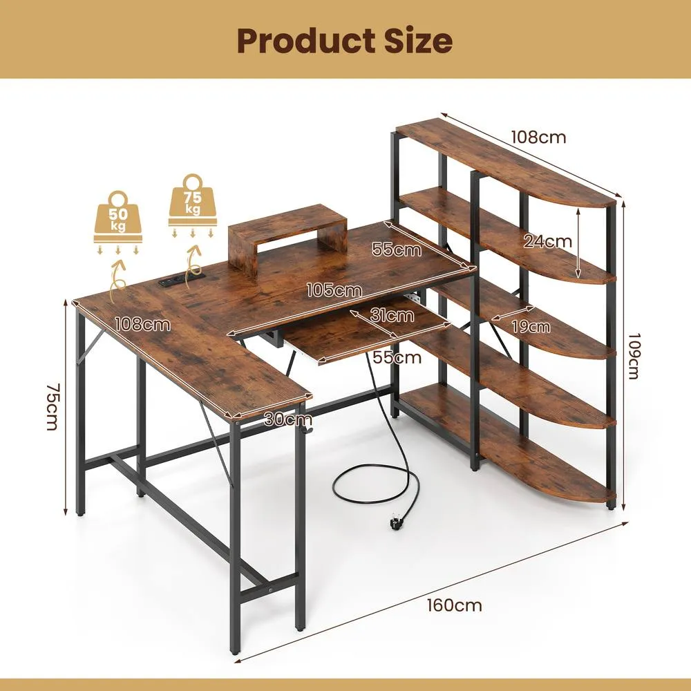 Costway L Shaped Desk with Corner Computer Desk Brown 5