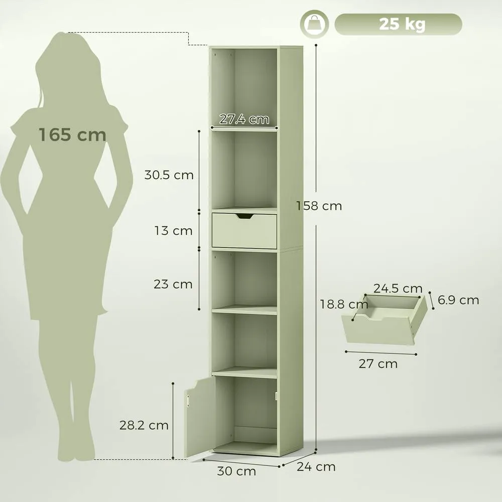 HOMCOM Narrow Bookshelf with Drawer, Tall Bookcase for Living Room, Green 3
