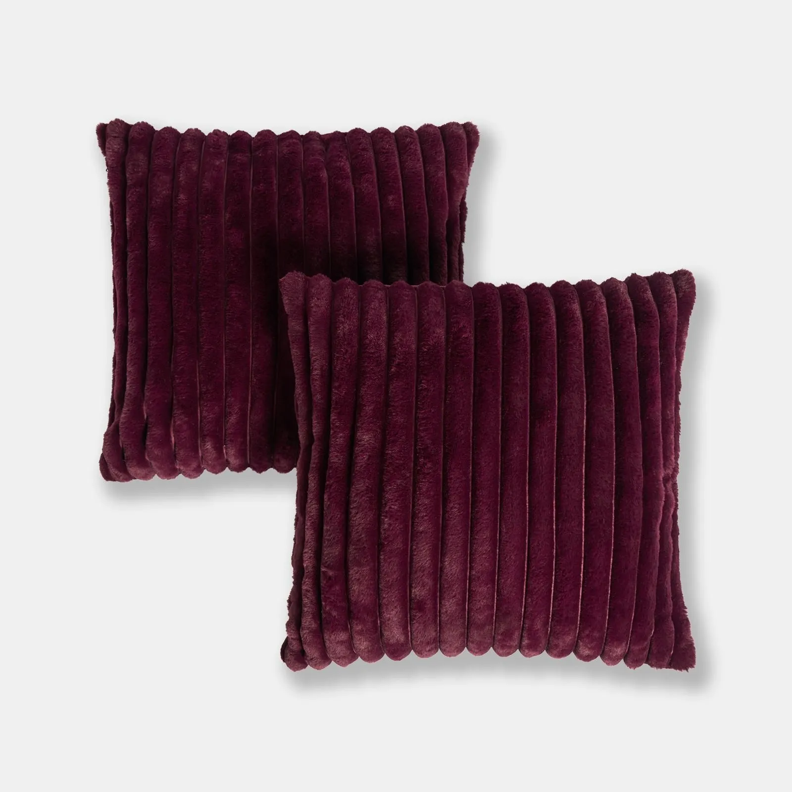 OHS 2 Pack Faux Fur Ultra Soft Thick Ribbed Square Cushion Covers, Burgundy