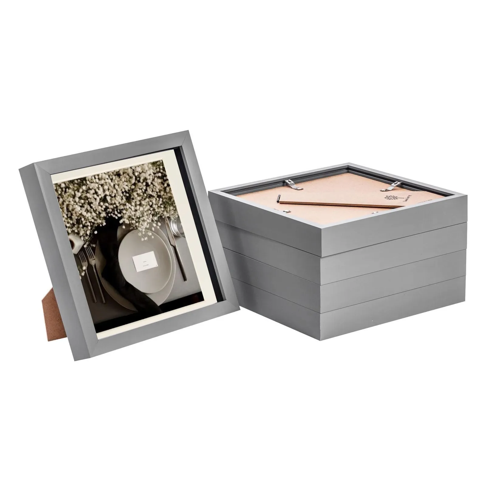 Nicola Spring 3D Box Photo Frames - 8 x 8" with 6 x 6" Mount - Grey Mount - Pack of 5
