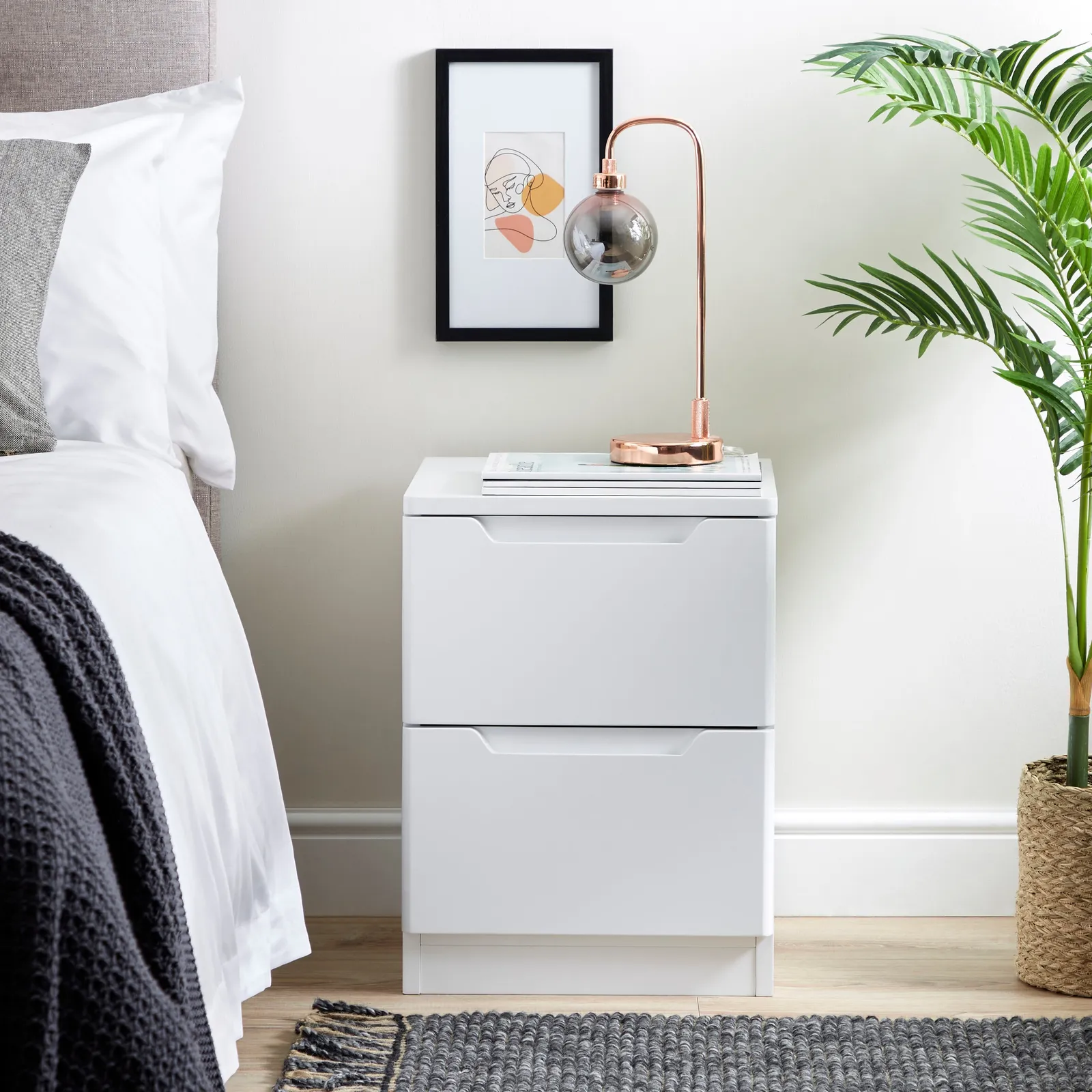 Larson 2 Drawer White Bedside Table White