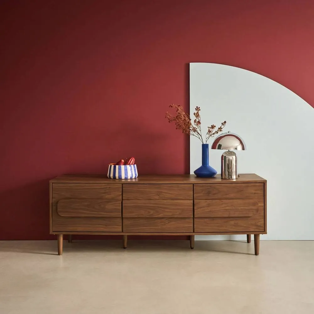 sweeek Vintage wood effect TV stand with 3 doors 150 cm in Dark Brown 4