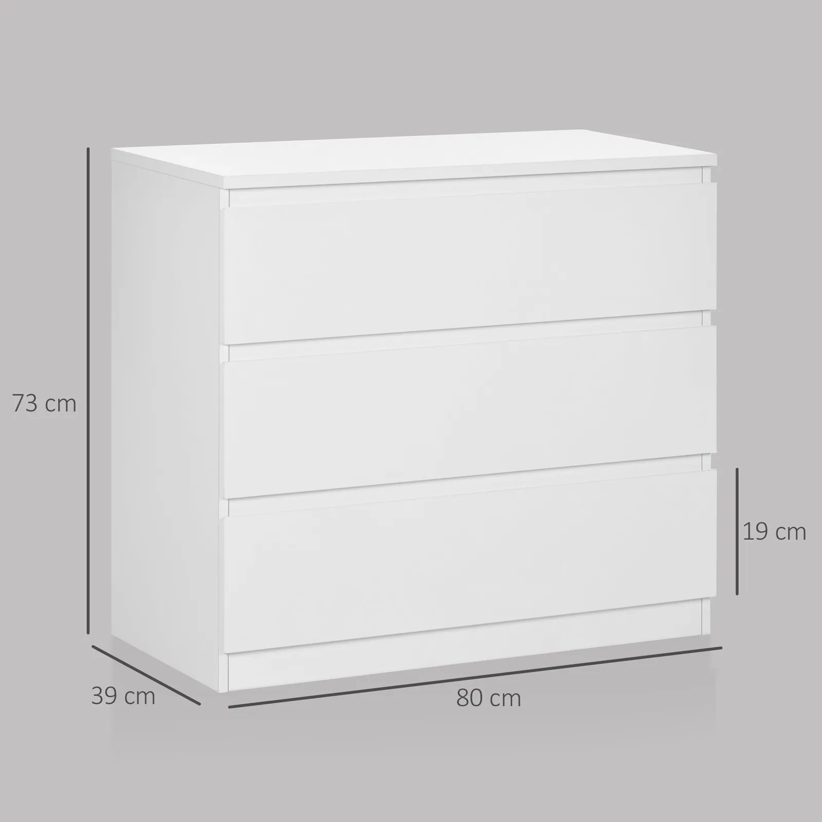 HOMCOM Chest of Drawers, 3 Drawer Storage Cabinet Unit for Bedroom in White 3