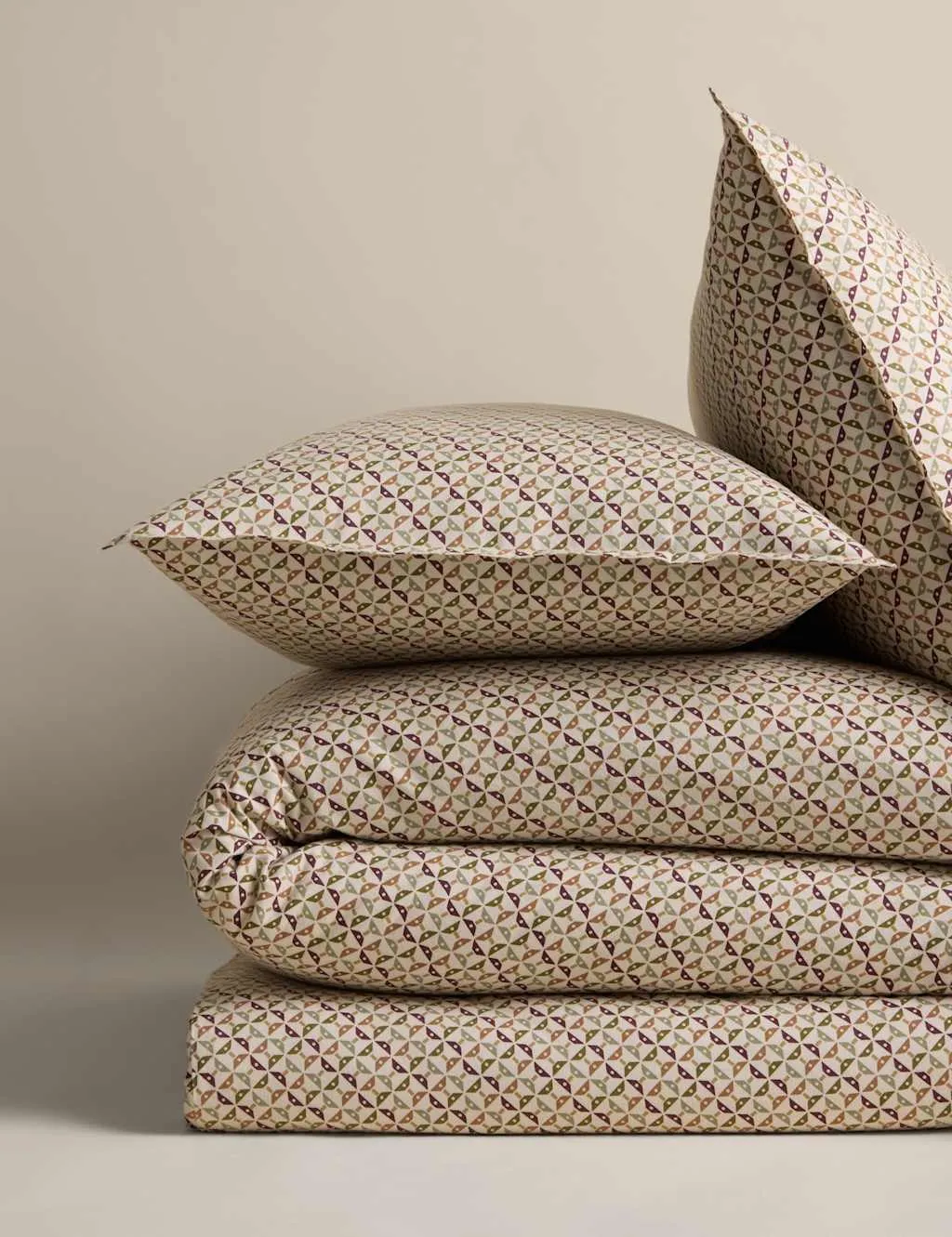 M&S Pure Cotton Geometric Brushed Bedding Set Moss