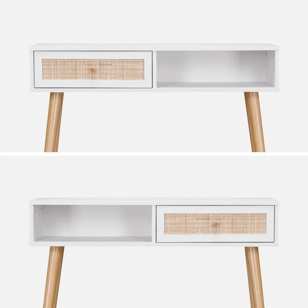 sweeek 100cm wood & cane decor console table in Off-White 4