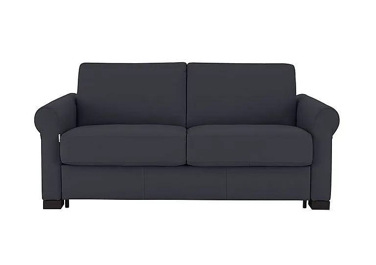 Alcova 2 Seater Leather Sofa Bed with Scroll Arms - Torello Blu