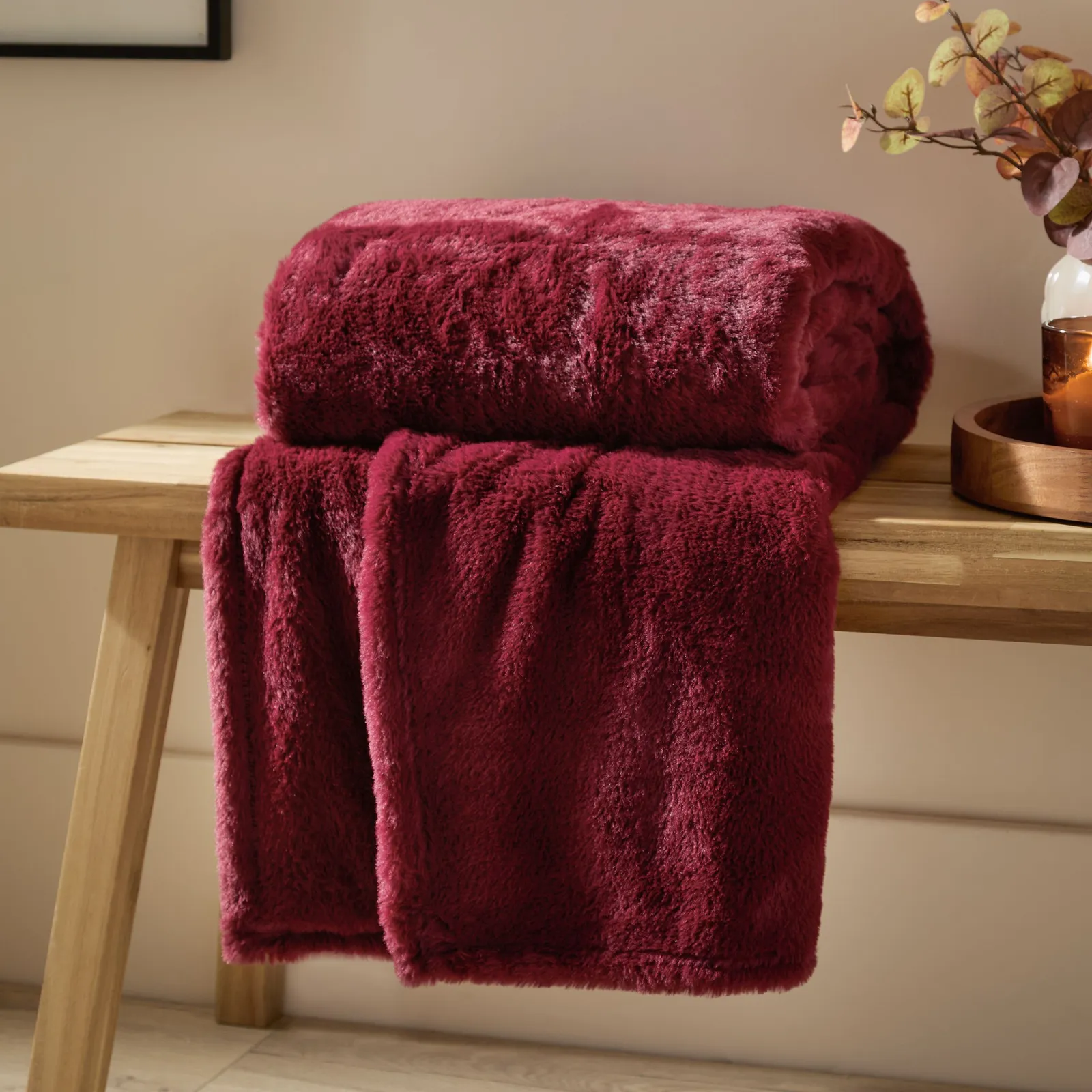Furn Kallu Reversible Faux-Fur Throw in Red