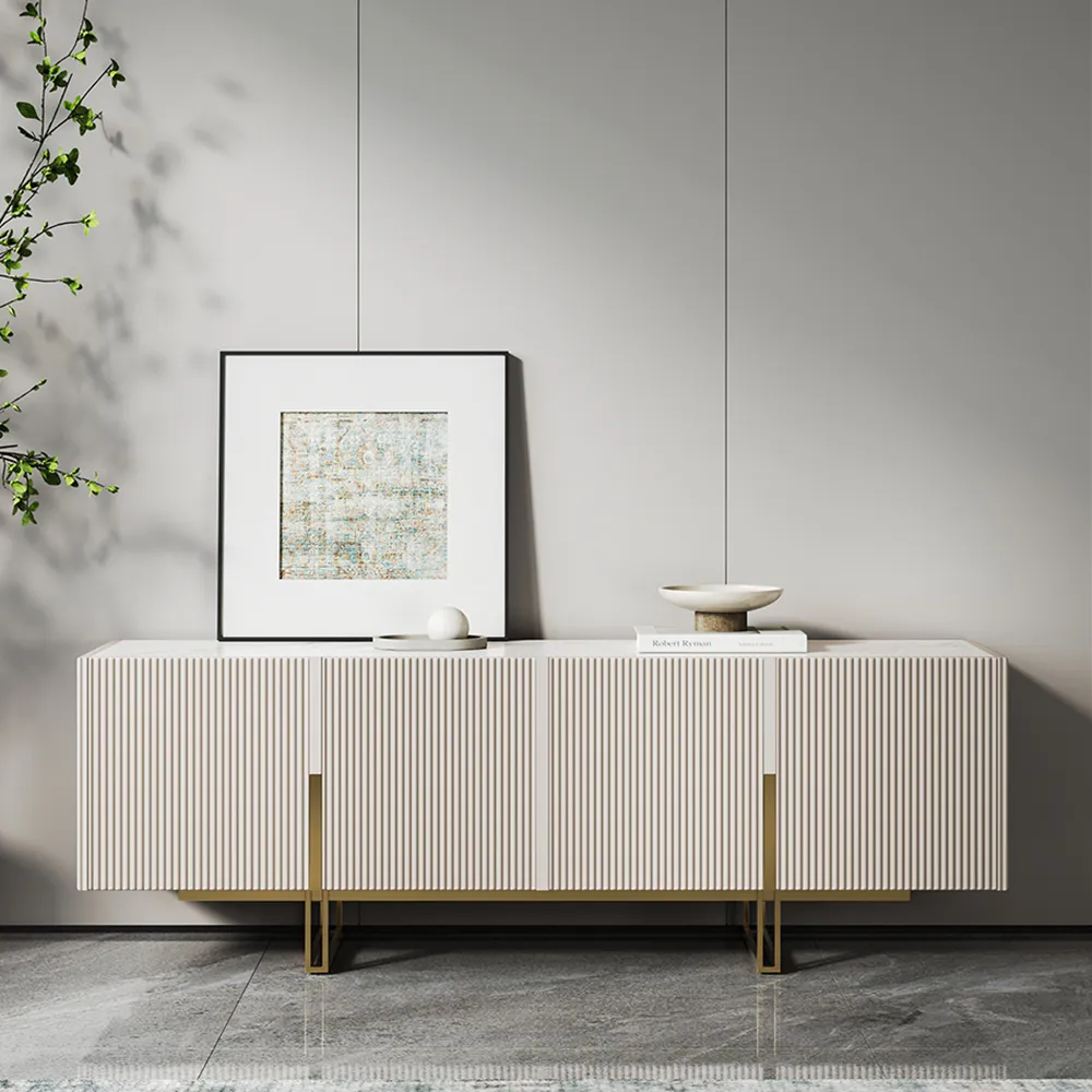 Grovyn 150 cm Sintered Stone Top Fluted TV Stand with Spacious Cabinets