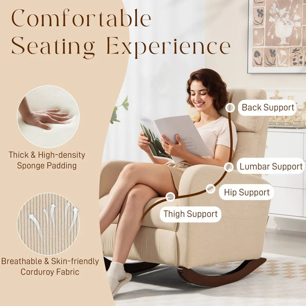 HOMCOM Modern High Back Corduroy Leisure Rocking Chair for Nursery, Beige 6