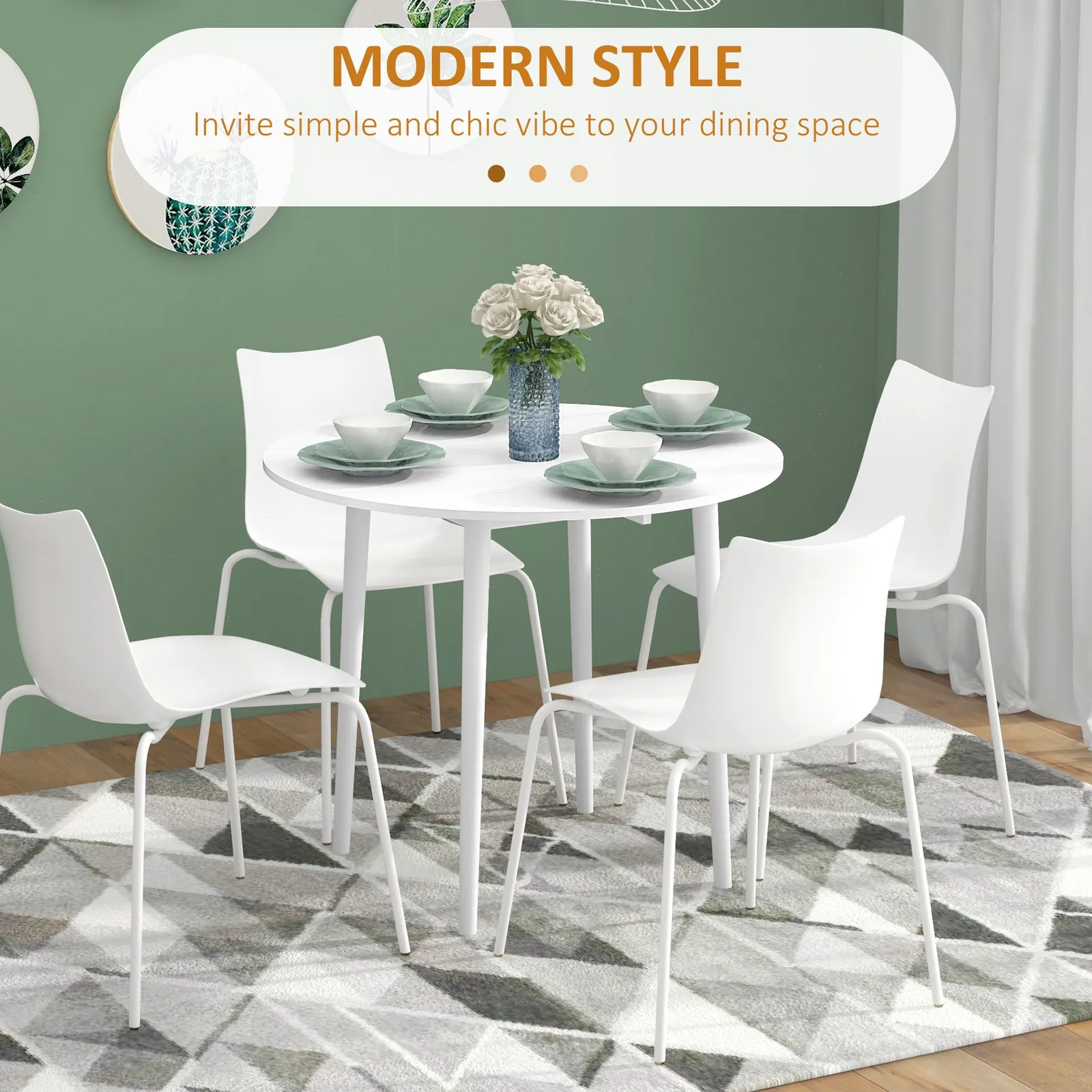 HOMCOM Folding Dining Table for 4, Round Drop Leaf Table, Modern Space Saving Small Kitchen Table with Wood Legs for Dining Room in White 5