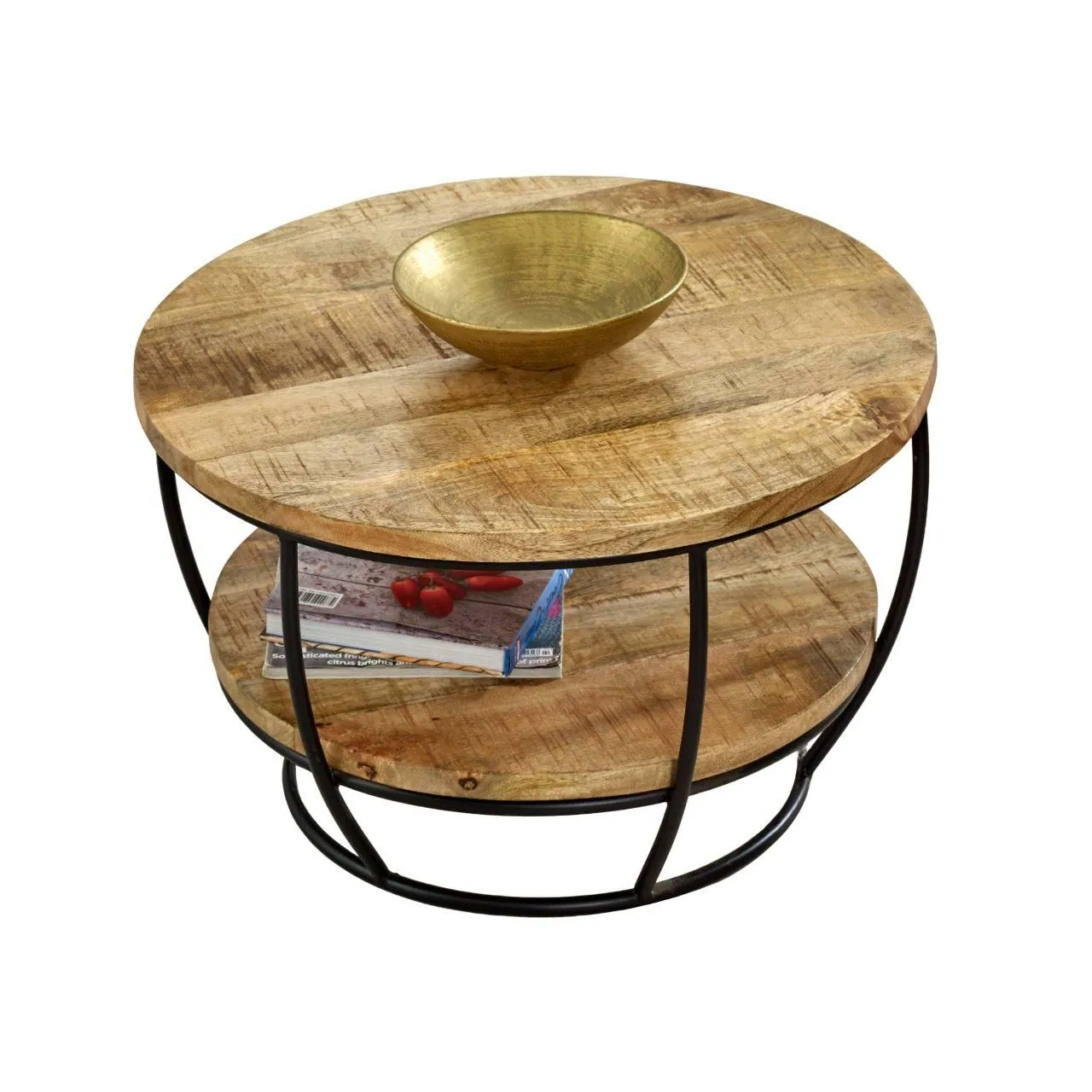 IH Design Bratton Mango Wooden & Metal Coffee Table With Shelf in Brown 5