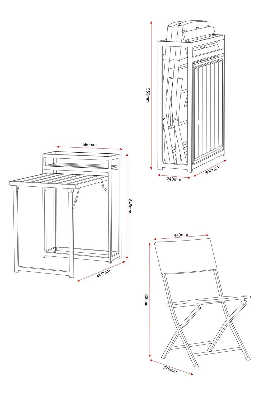 Seconique Foldaway 1+2 Garden Set in Black 6