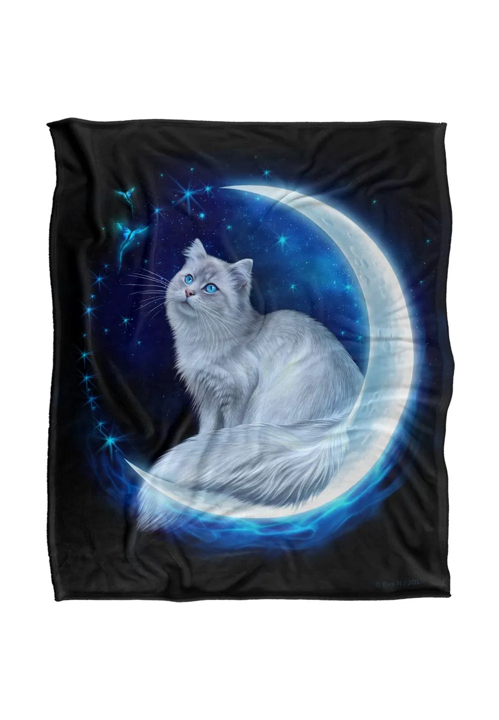 JQ Licensing En Cat In The Moon Silky Touch Super Soft Throw Blanket 152 X 127 cm in White