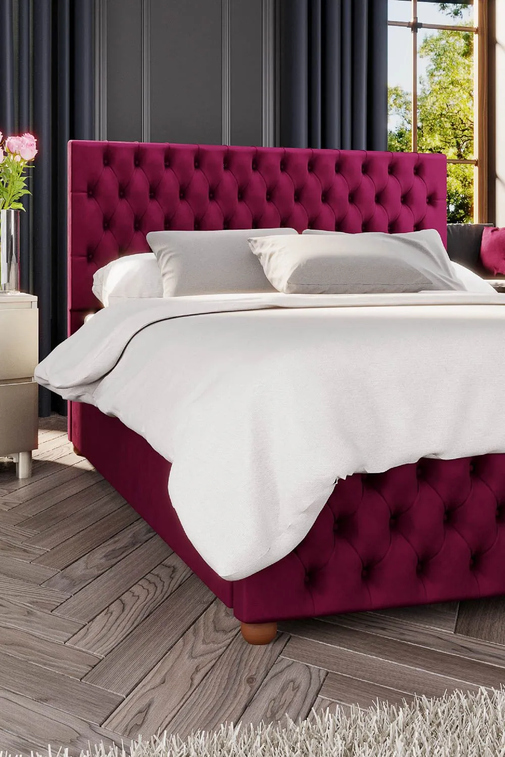 Laurence Llewelyn-Bowen Seren Ottoman Storage Bed in Plush Velvet Fabric, Custom Made in Wine 3