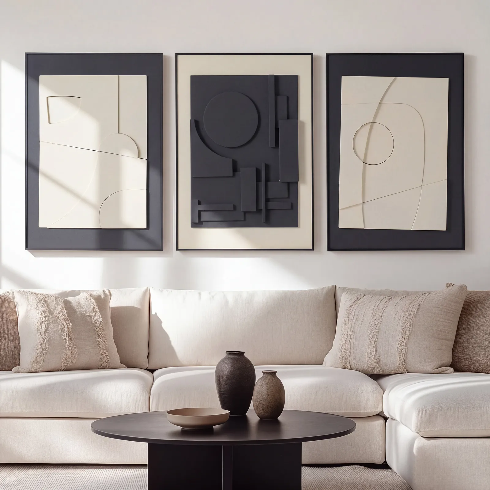 3-Piece 3D Textured Abstract Wall Art Set with Alloy Frames 70cm Tall