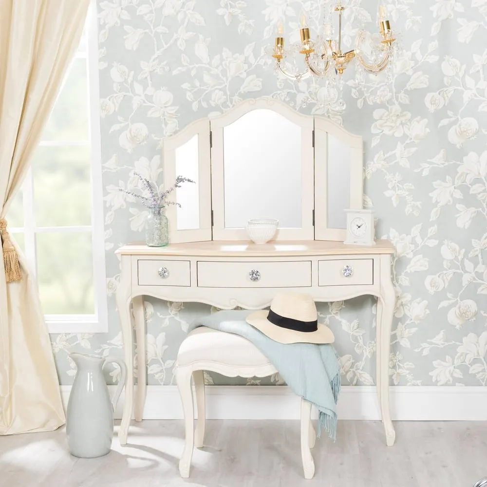 Statement Furniture Juliette Dressing Table Set with Crystal Handles (with Stool & Mirror) in Ivory 4