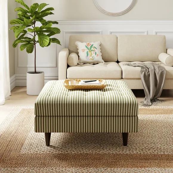 Zoe Pinstripe Fabric Square Storage Footstool 1
