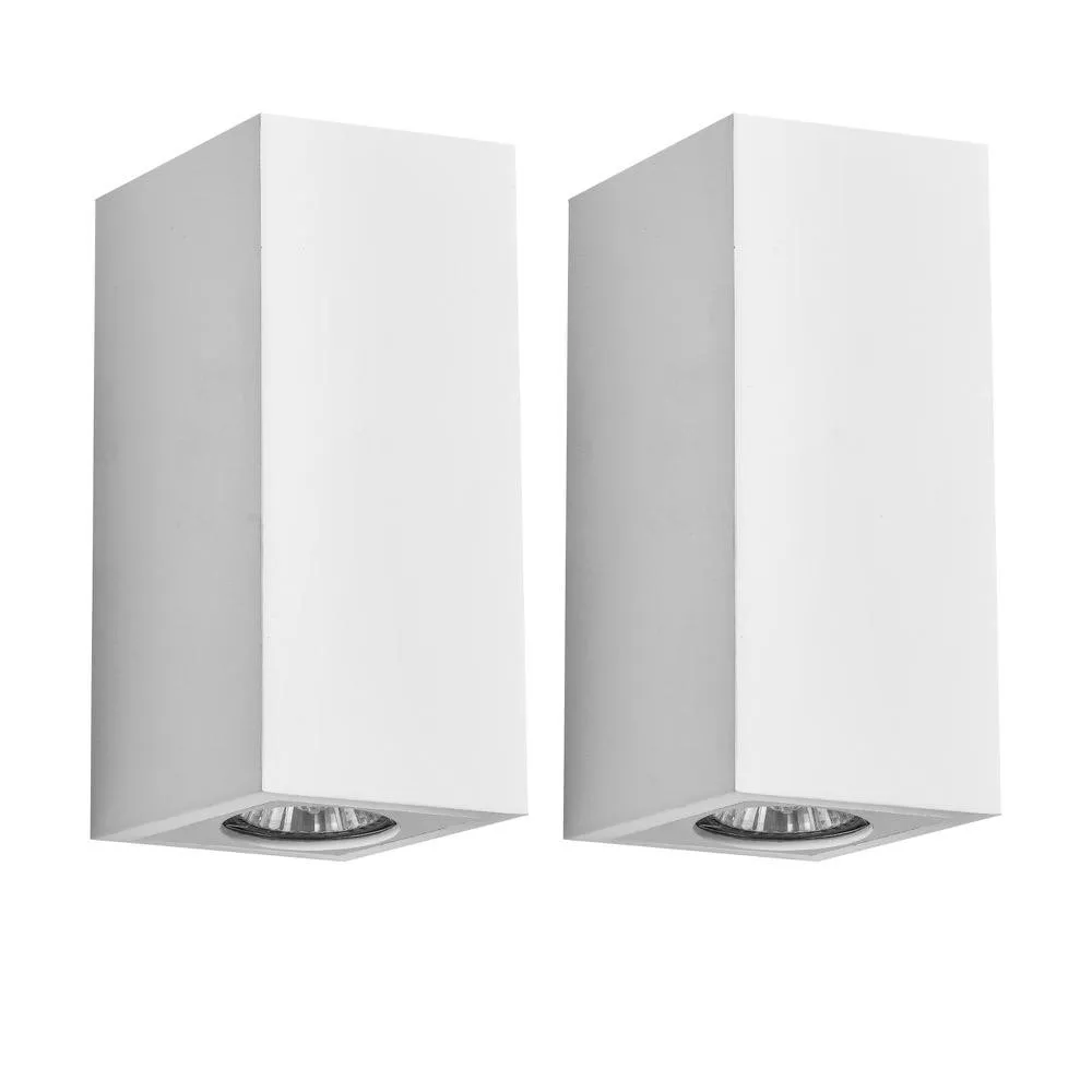 First Choice Lighting Set of 2 Kube - White Plaster GU10 Wall Lights