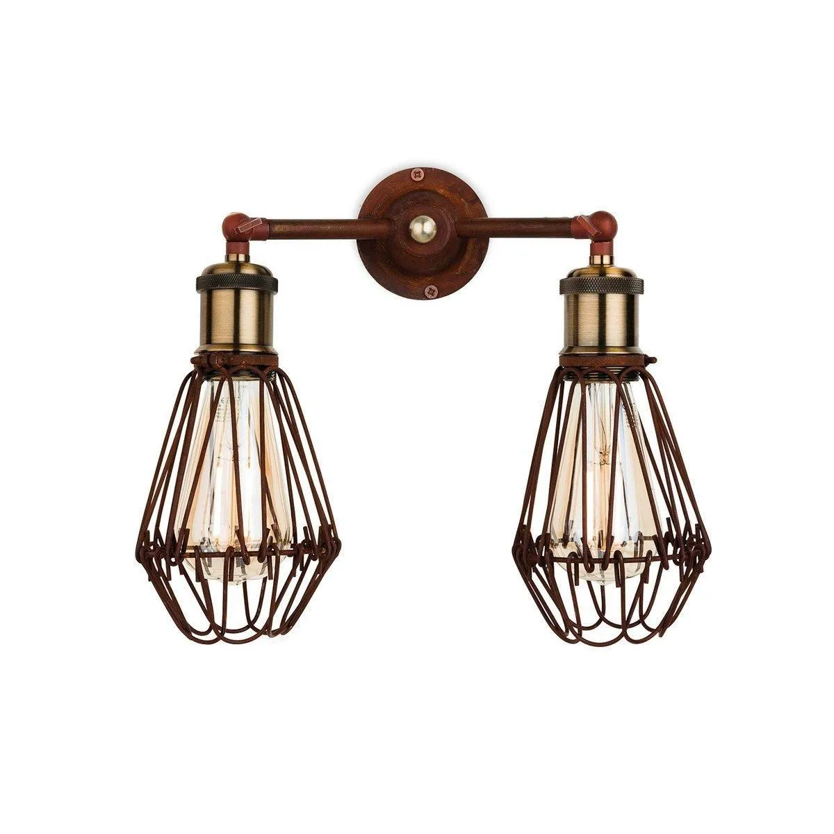 Netlighting Arcade 2 Light Wall Cage Light Rustic Brown E27 in Grey