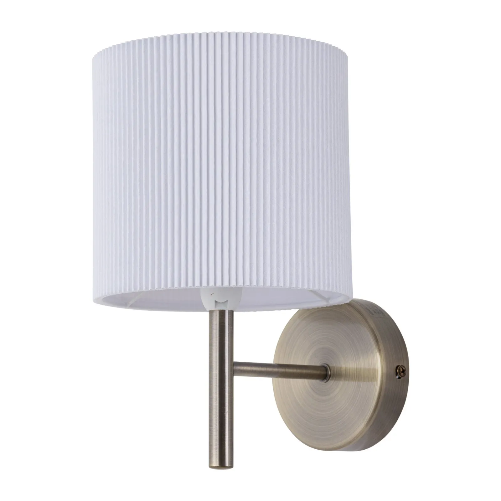 First Choice Lighting Brea - Antique Brass Wall Light with White Pleated Shade in Bronze