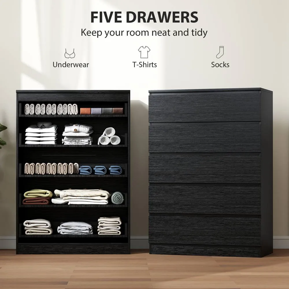 HOMCOM Chest of Drawers with 5 Drawers, Modern Dresser for Bedroom, Black 4