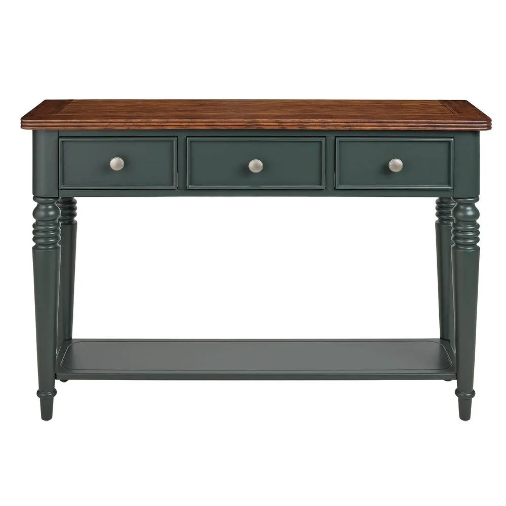 Statement Furniture Queensbury Console Table with Oak Top in Bottle Green