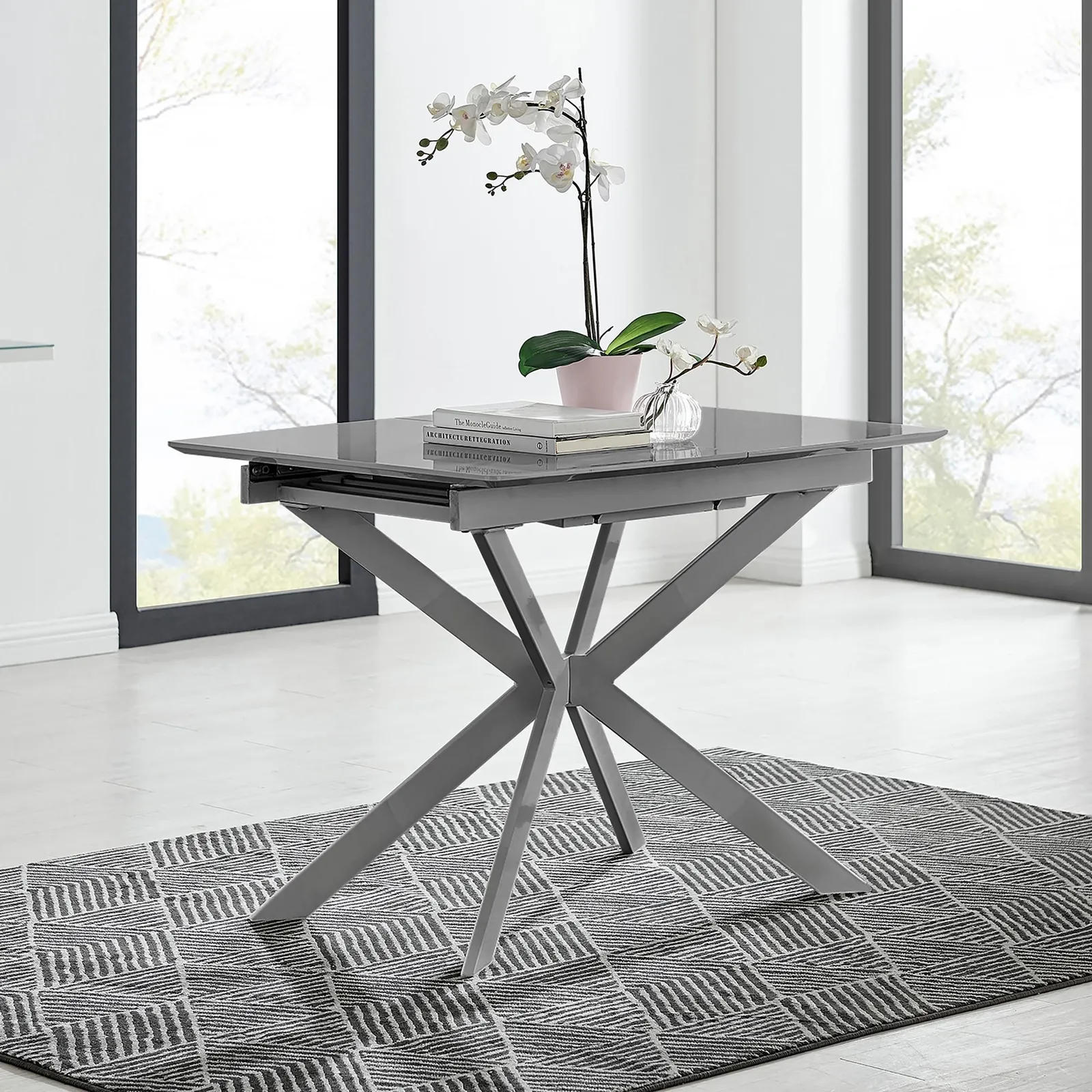 FurnitureboxUK Lira 100cm Rectangular Extending High Gloss 4-6 Seat Dining Table in Grey 2