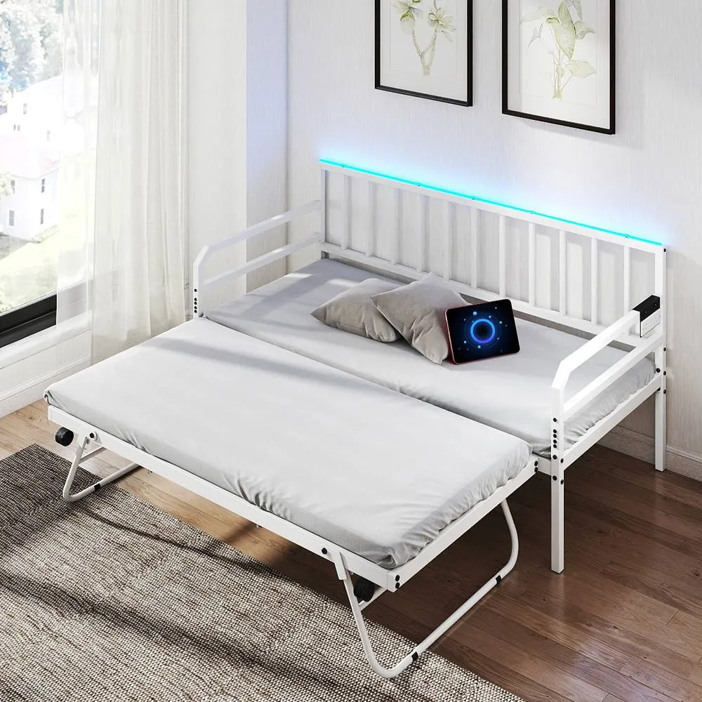 Costway Single Size Daybed with Charging Station & LED Lights in White