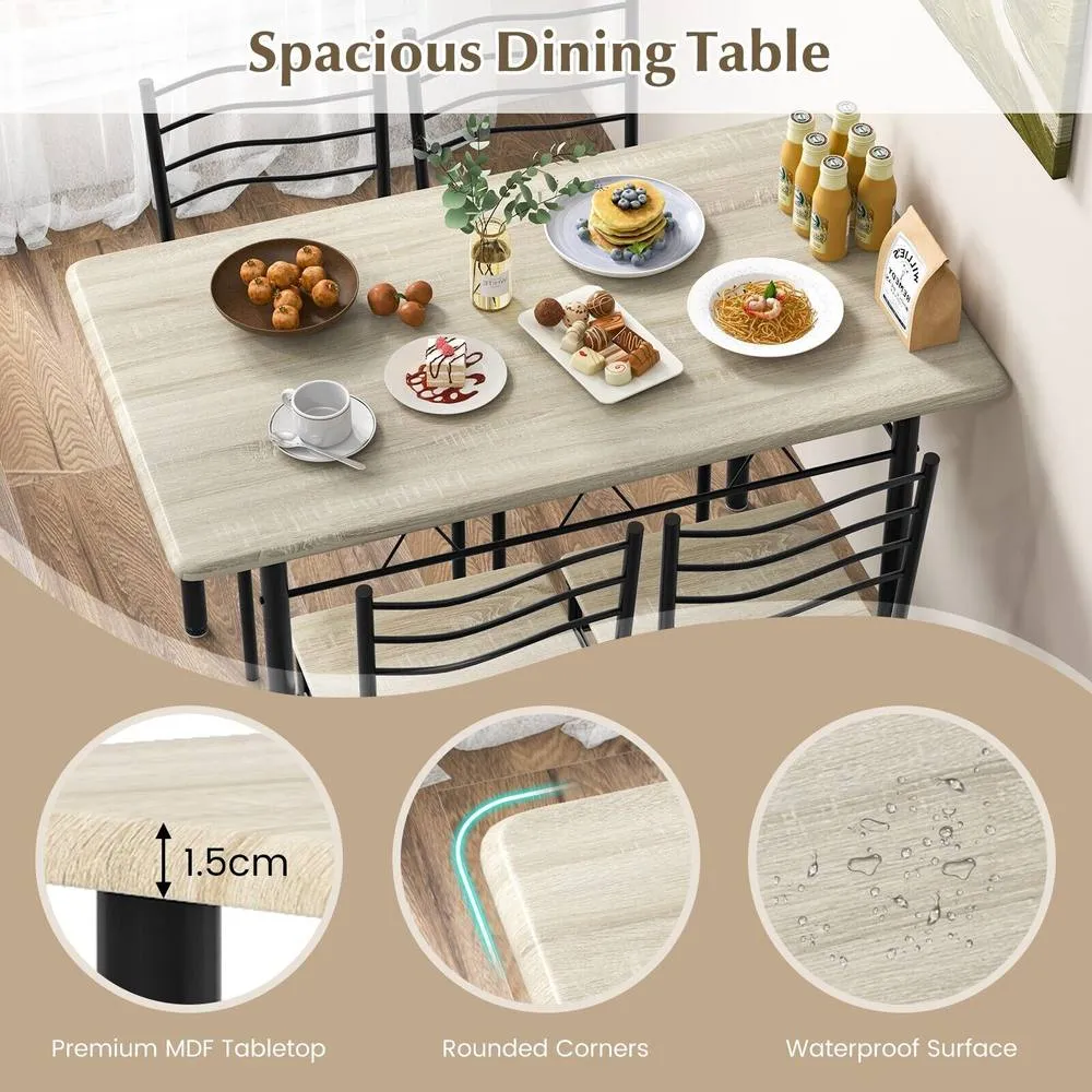 Costway 5 PCS Dining Table Set w/ Rectangular Tabletop Industrial Kitchen Table 4 Chairs Set in Natural 5