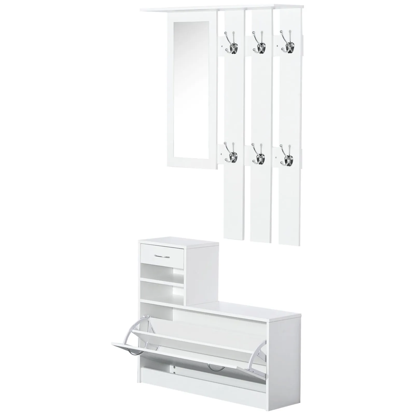 HOMCOM Entryway Organizer Shoe Storage Space Saving Mirror Chest Wardrobe in White 2
