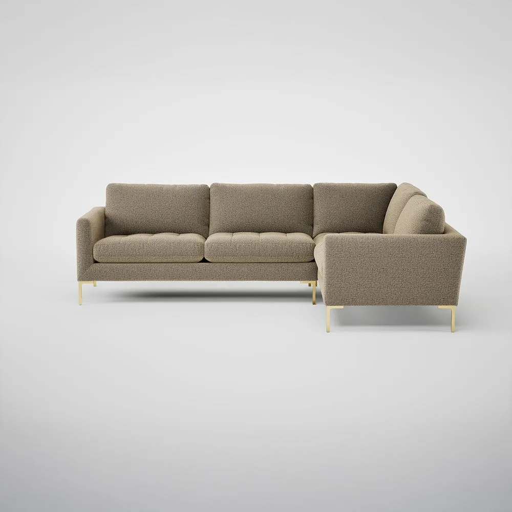Heal's Eton Right Hand Facing Corner Sofa Boucle Velvet Rocky Brass Feet 1