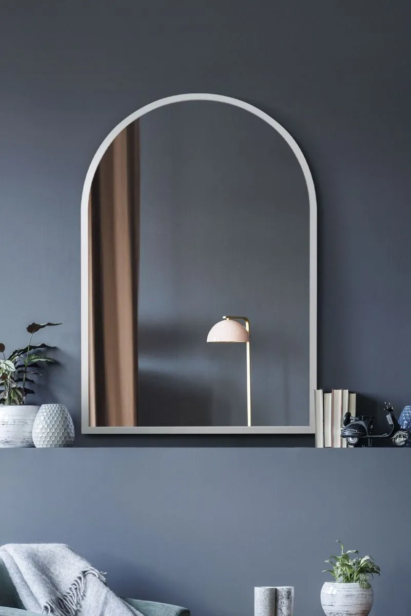 MirrorOutlet White Metal Framed Arched Wall Mirror 39" X 27" (100CM X 70CM)