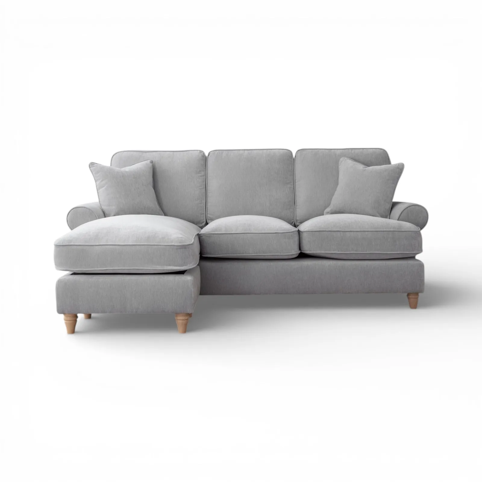 The Great Sofa Company Ezra Left Hand Velvet Chaise Sofa - Scroll Arm in Light Grey 2