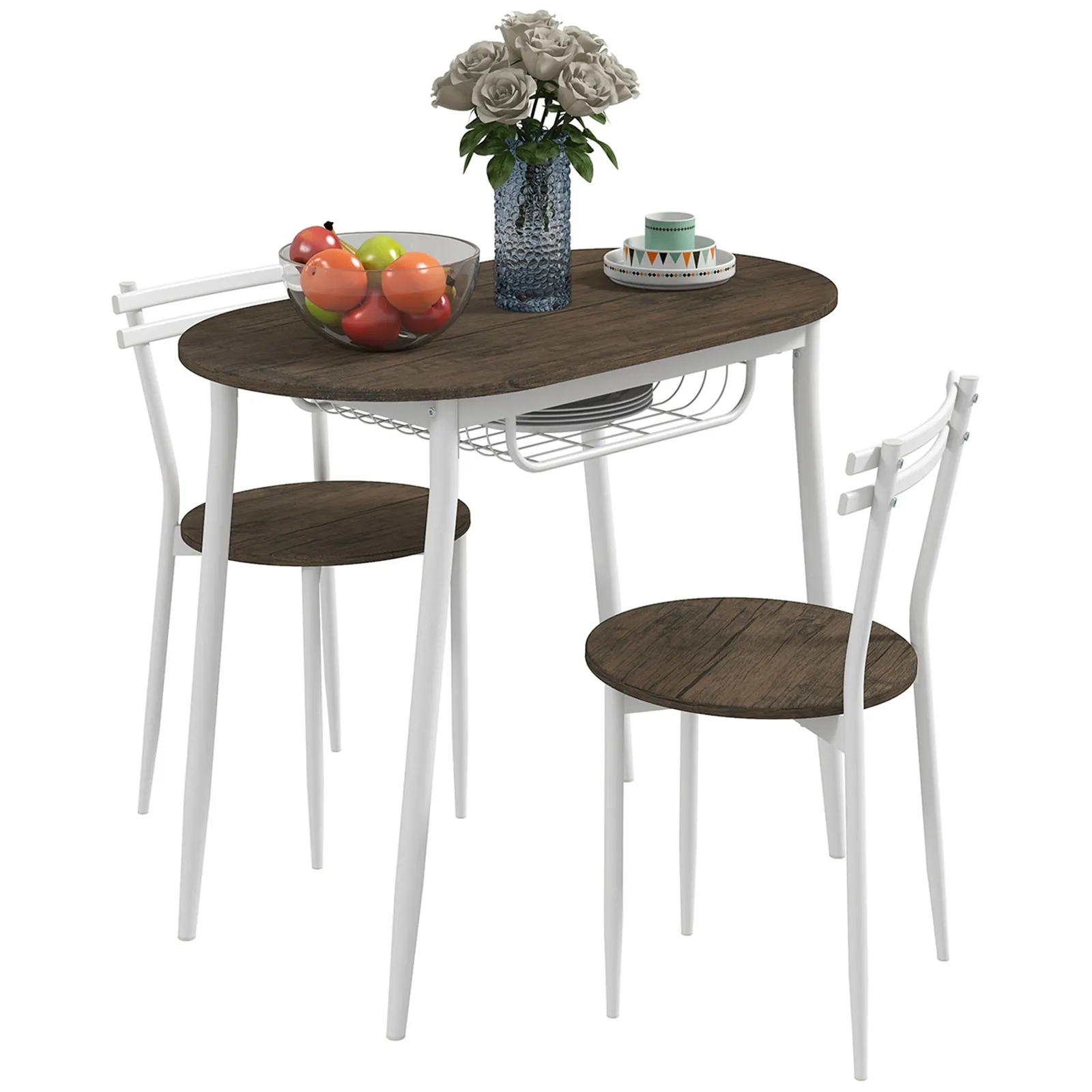 HOMCOM 3-Piece Dining Table & Chairs Set, Oval Kitchen Table with 2 Chairs Natural in Brown 2
