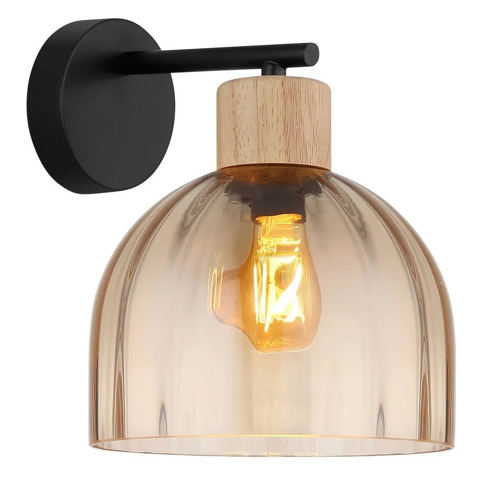 Netlighting Swanson Dome Wall Lamp Matt Black Glass Amber Shades E27