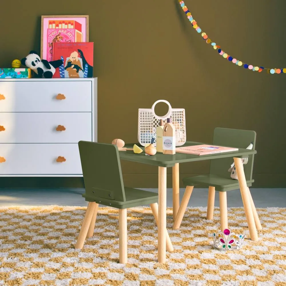 sweeek Children's square table with 2 chairs pine legs in Green 1