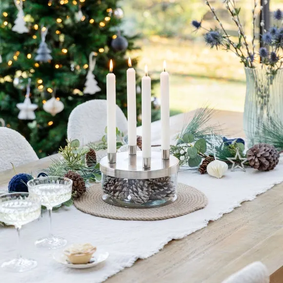 Metal Candlestick Holder with Glass Bowl