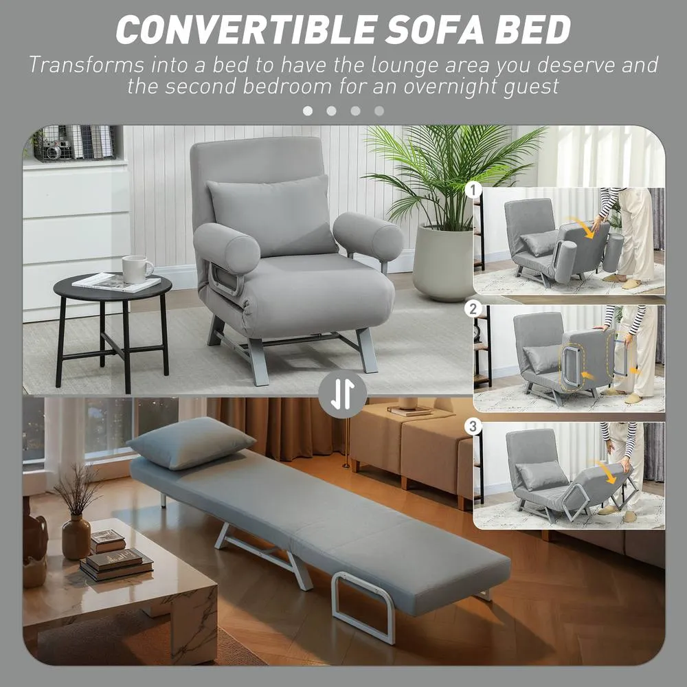 HOMCOM Single Sofa Bed, 3-in-1 Convertible Folding Chair Bed in Light Grey 4