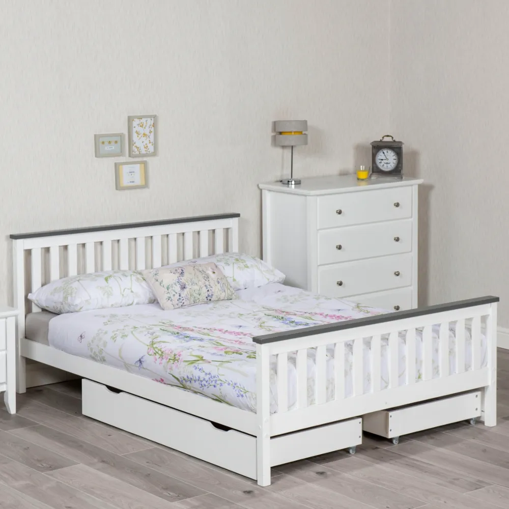 Shanghai White and Grey Wooden Bed Frame Only - 3ft Single