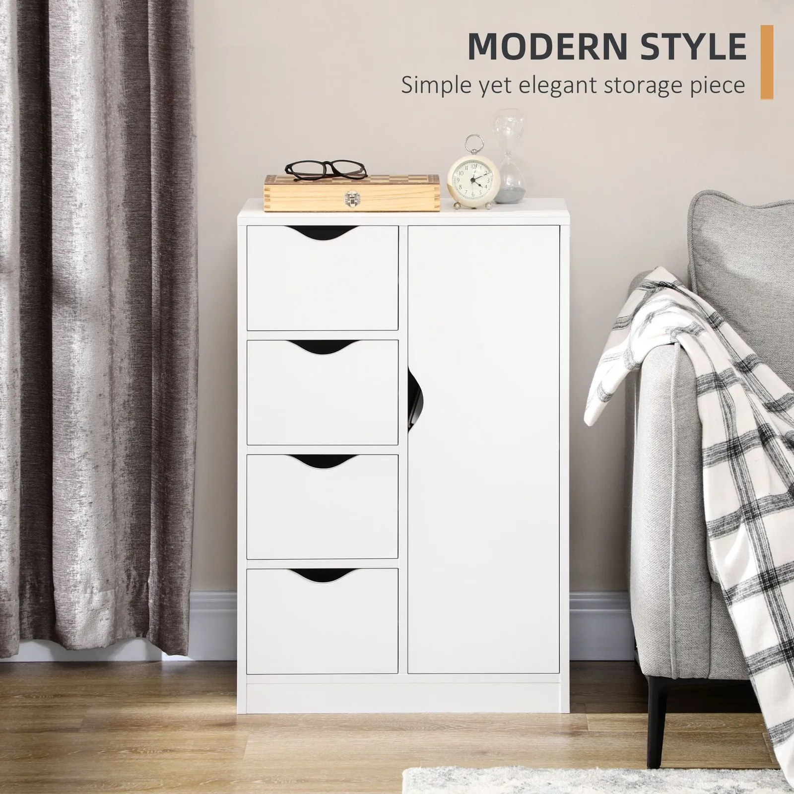 HOMCOM Bathroom Floor Cabinet Freestanding Storage Unit with 4 Drawers for Living Room in White 4