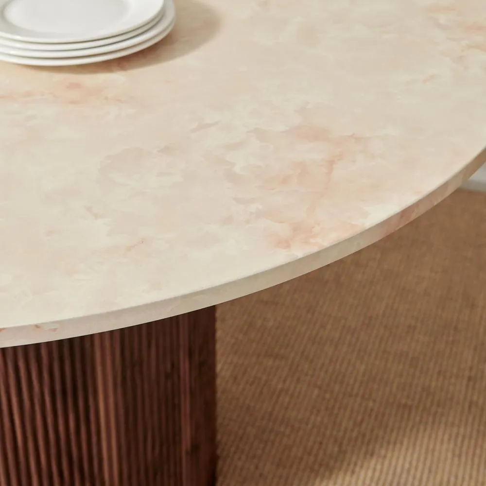 FurnitureboxUK Penrose Round Cream Marble Effect Dining Table 4 Mirelle Chairs in Dark Grey 6