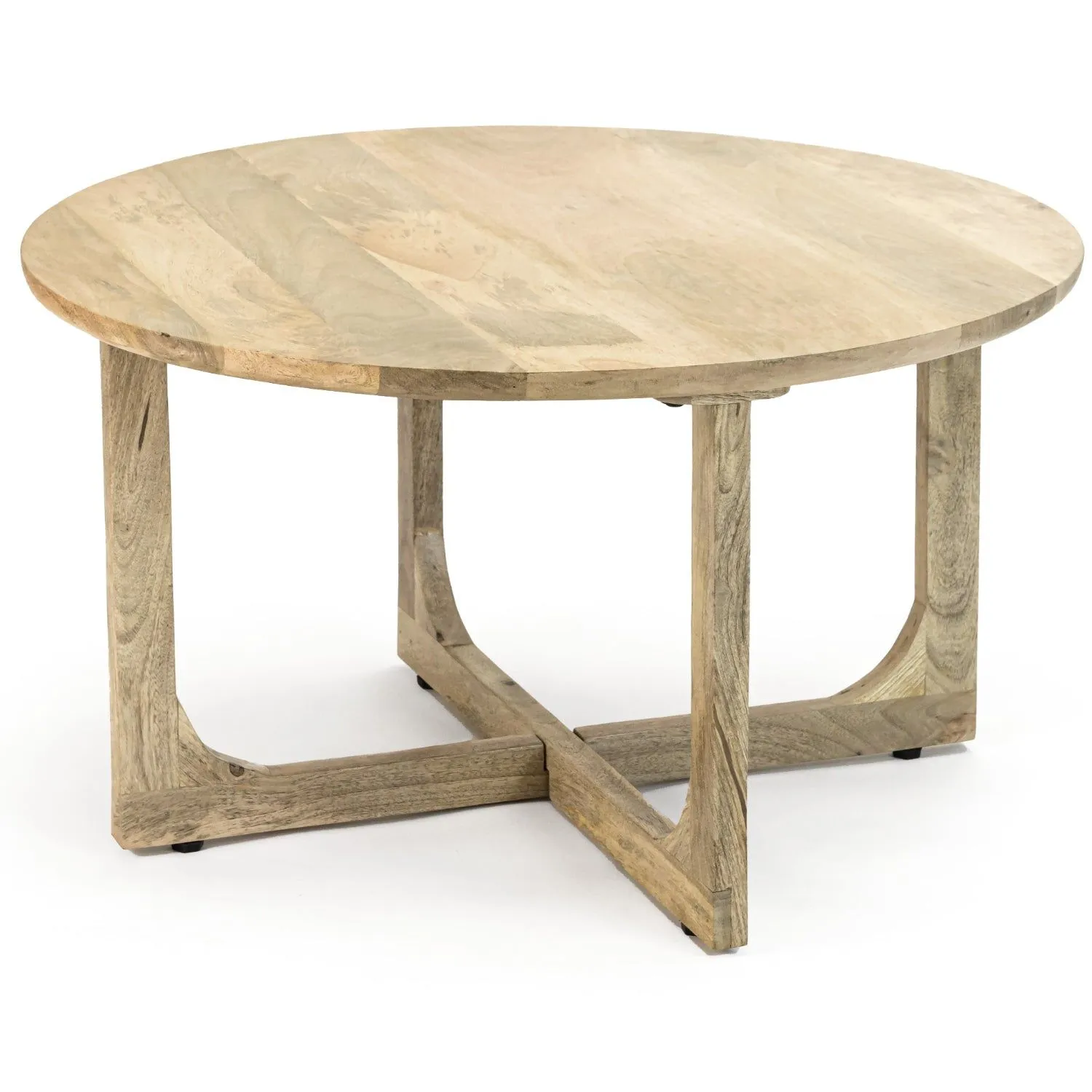 IH Design Bathwick Natural Solid Mango Wooden Round Coffee Table in Light Brown 2