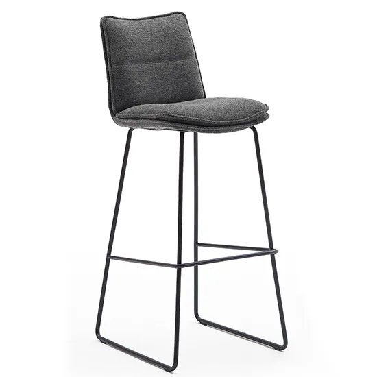 Ciko Fabric Bar Stool In Anthracite With Matt Black Steel Legs
