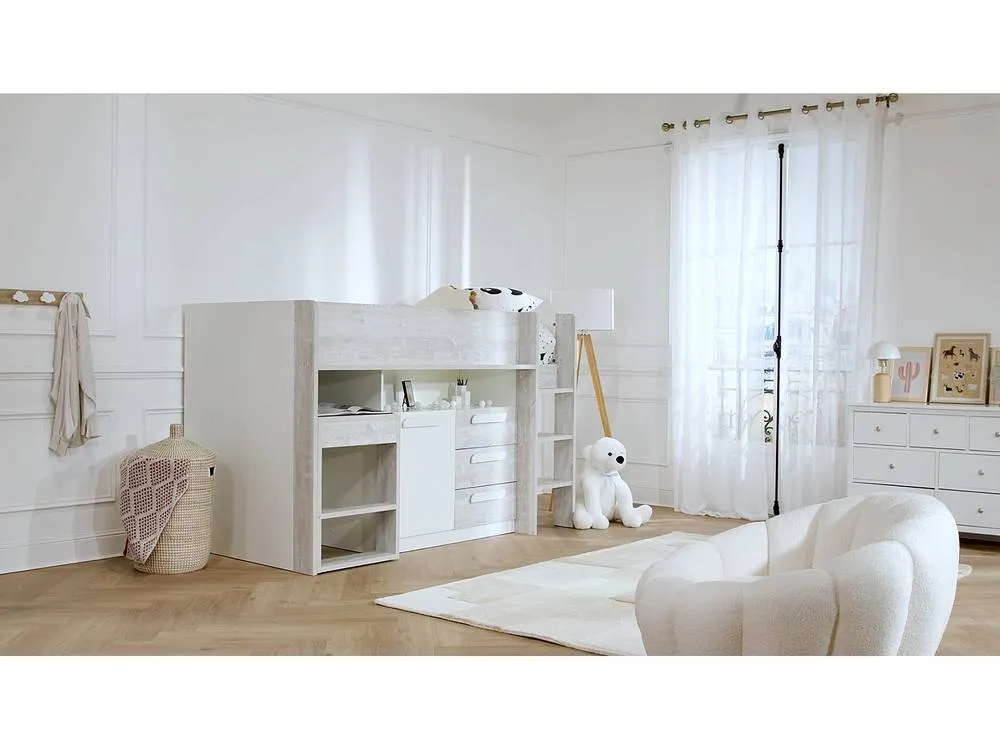 Vente-unique Combination Bed 90 X 200 Cm - With Desk & Storage - White and in Light Oak 4