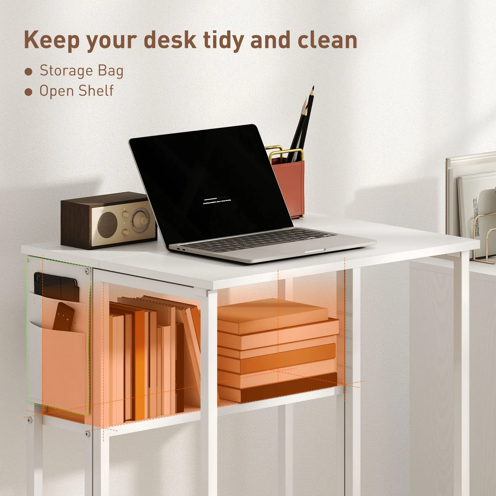 HOMCOM 63 cm Foldable Computer Desk on Wheels for Small Spaces White 5