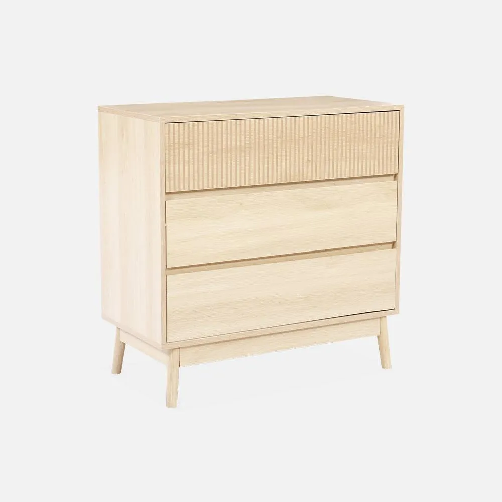 sweeek 3-drawer Chest With Grooved Wooden Detail in Light Brown 2