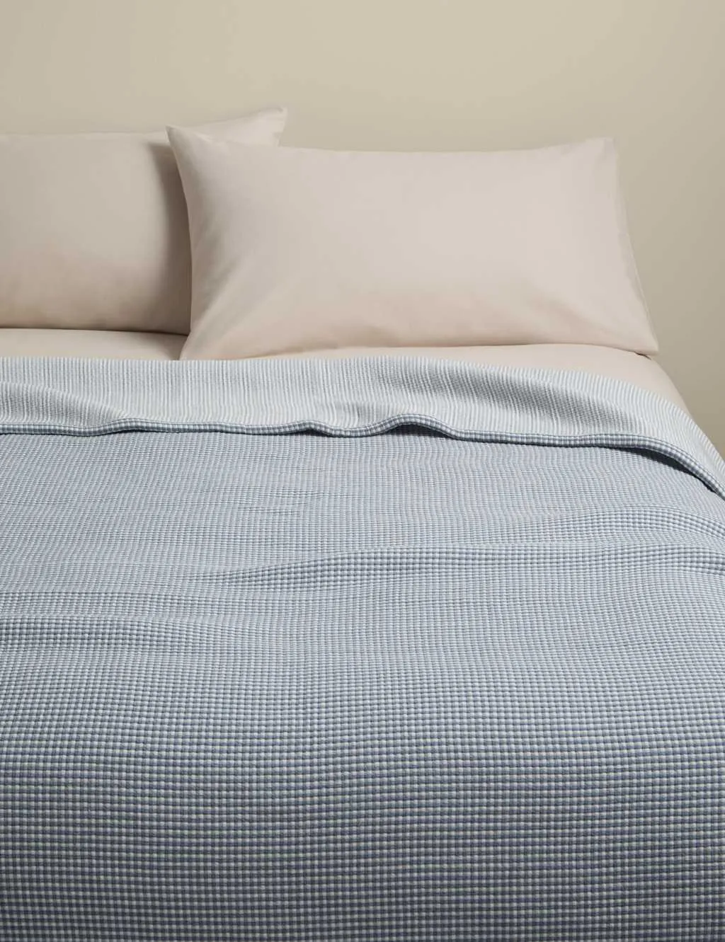 M&S Cotton Rich Gingham Bedspread Slate Blue